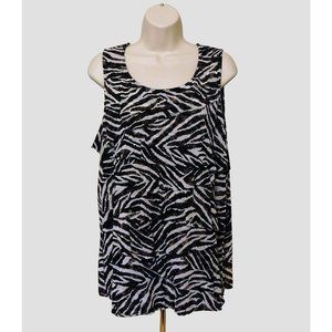 Chicos 3 Tiered Shell Tank Top XL 16 Black White Animal Zebra Print Sleeveless